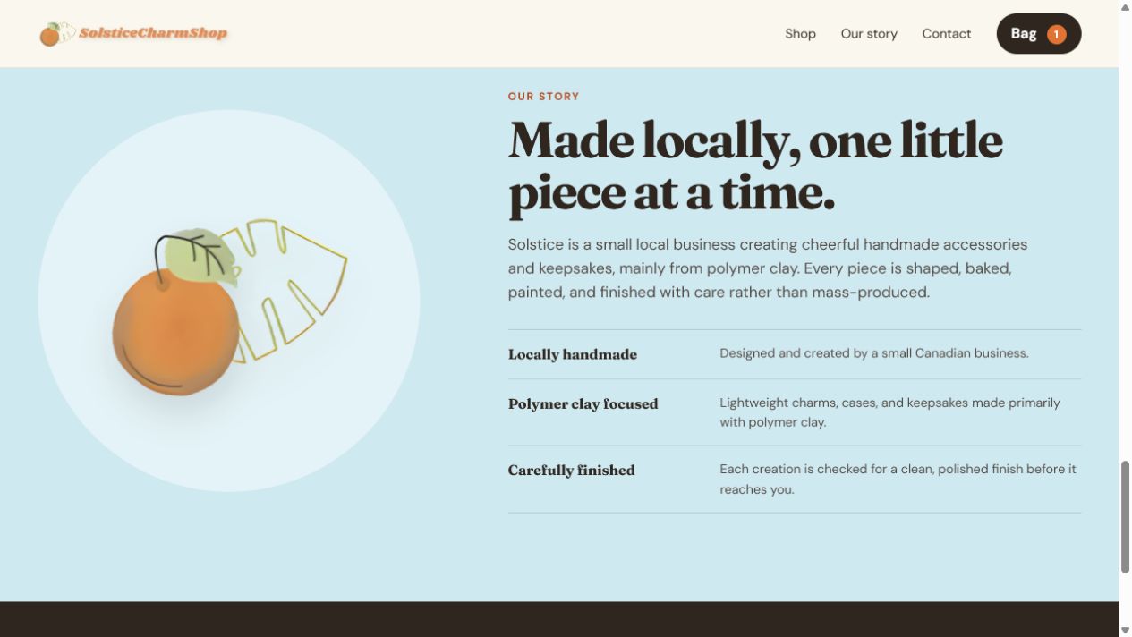 Solstice brand story describing its handmade production process