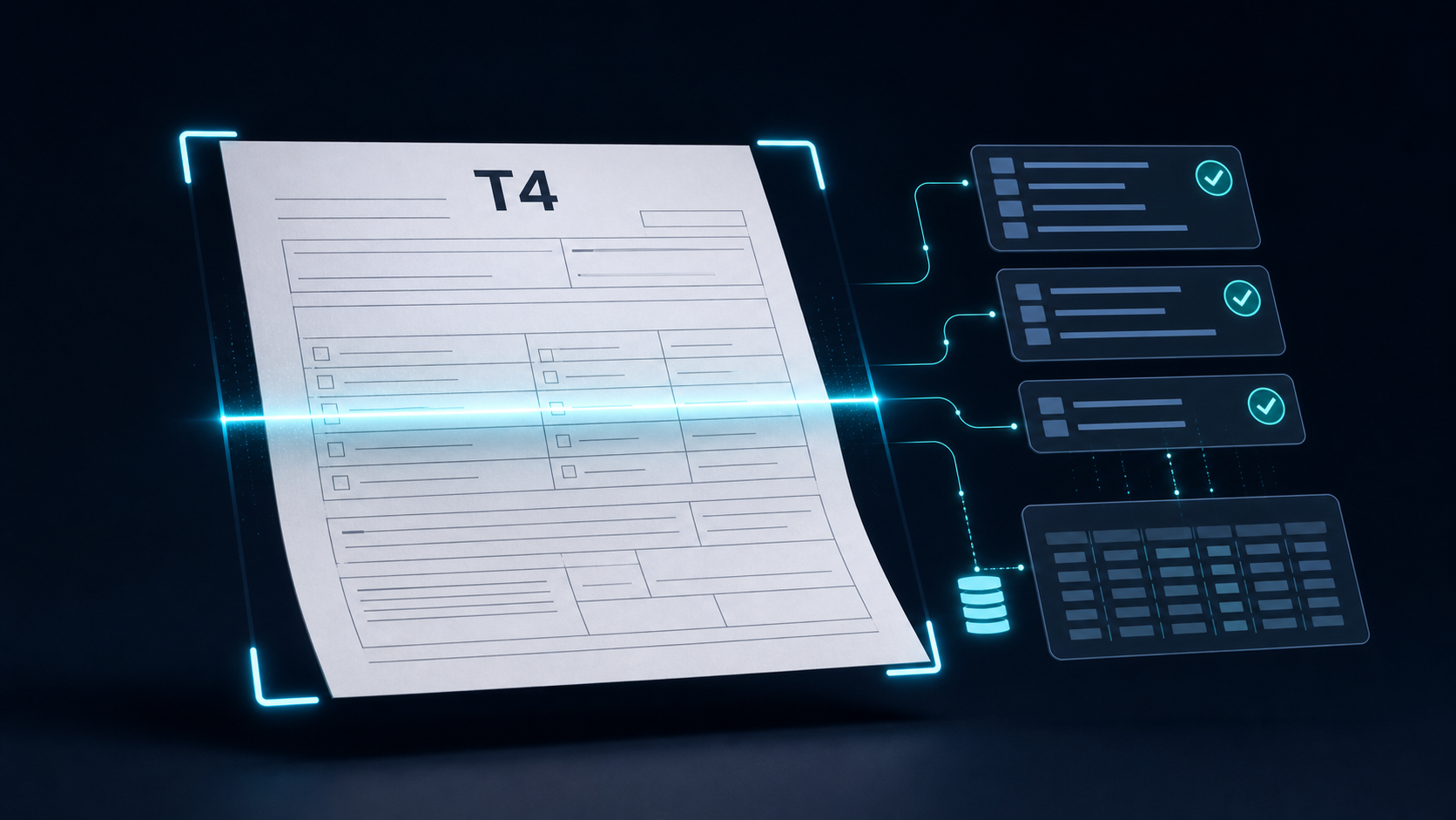 Conceptual T4 document being scanned into verified structured records